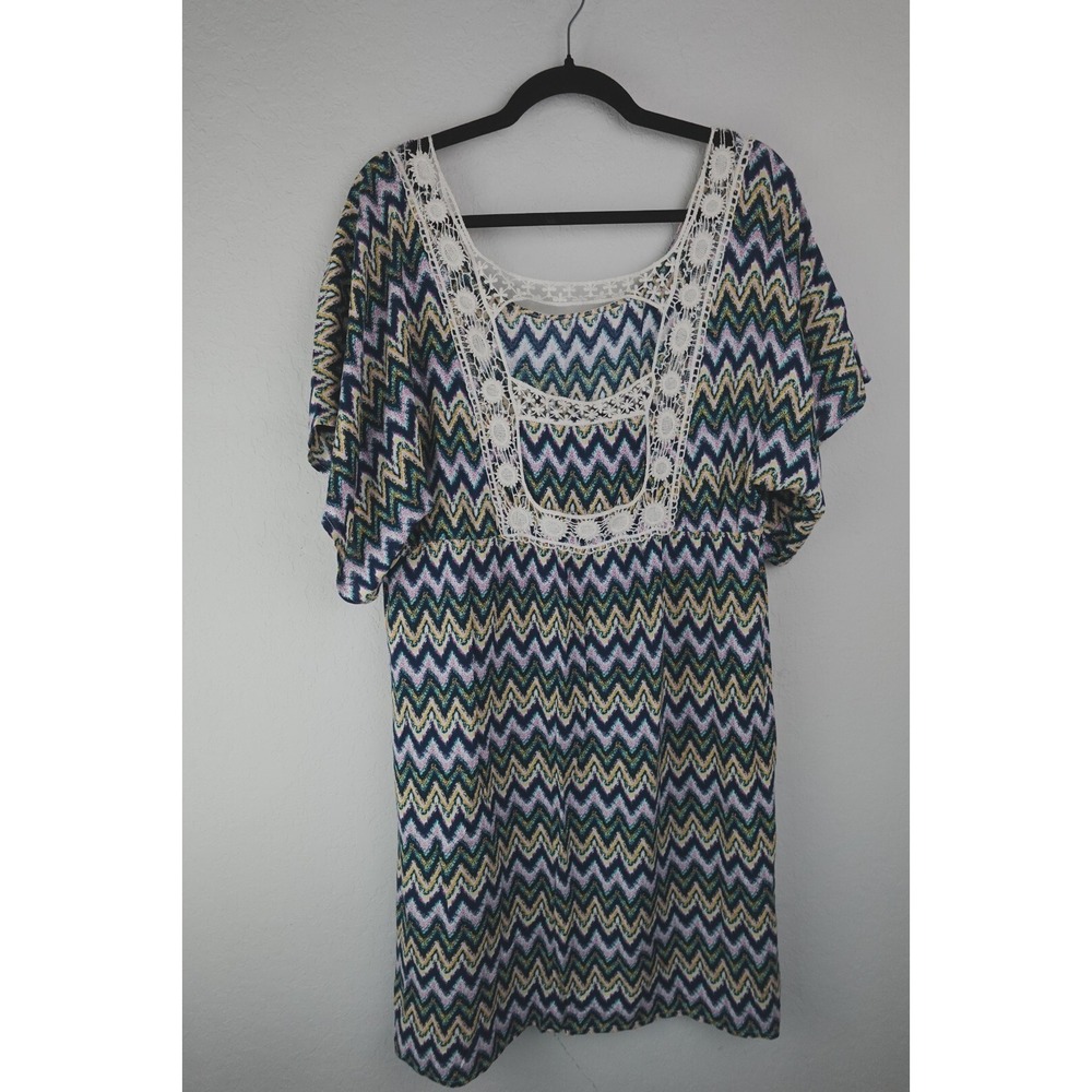Rock & Roll Cowgirl Tunic Top L Crochet Chevron Lace Trim Western Boho Festival - Picture 4 of 6
